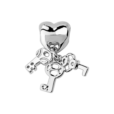 Silver Heart Lock With Three Key Charm