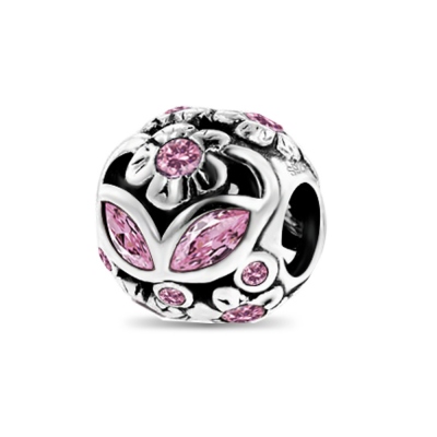 Romantic Flower Charm With Pink CZs