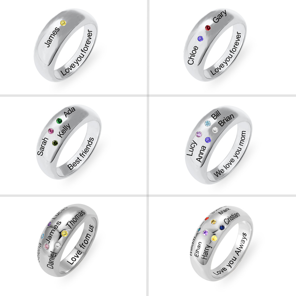 Personalized Names Ring with Birthstones in Silver - GetNameNecklace