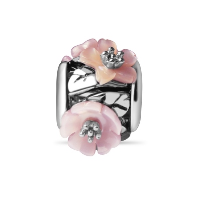 Silver Peach Blossom Bead Charm