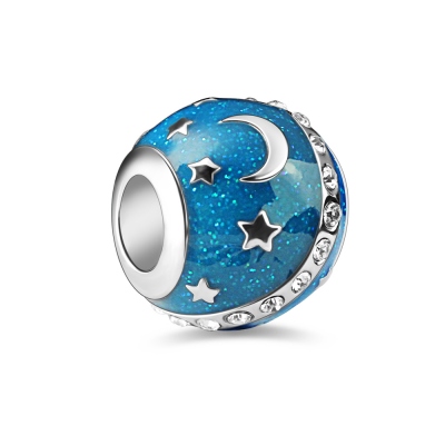 Moon and Star Bead Sterling Silver