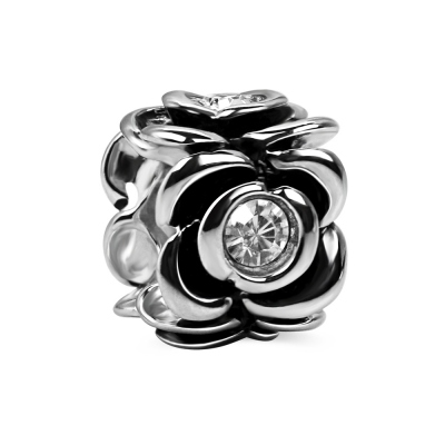 Silver Rose Charm with Crystal