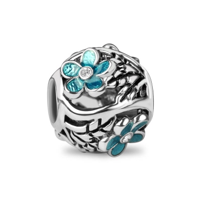 Silver Enamel Cherry Blossoms Bead