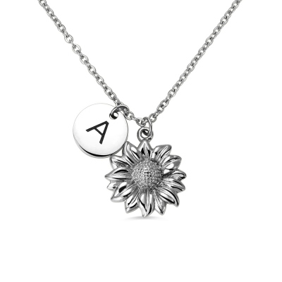Customized Initial Stainless Steel Sunflower Necklace