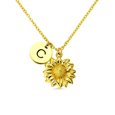 Personalized Sunflower Necklace with Initial Stainless Steel