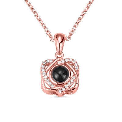 Personalized Double Heart Shape Projection Necklace & 100 Languages Photo in Rose Gold