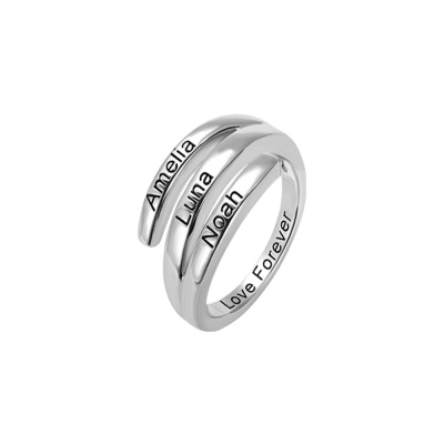 Personalized 3 Names Sunbird Ring in Silver