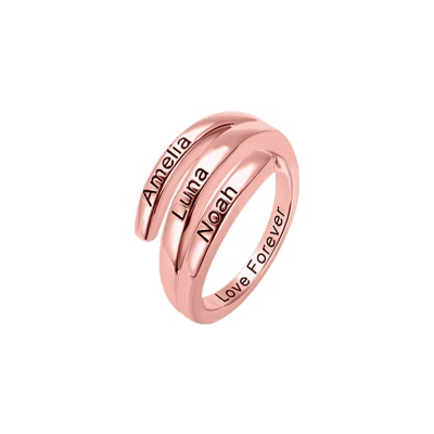 Personalized 3 Names Sunbird Ring in Rose Gold