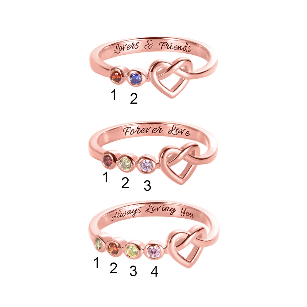 Personalized Birthstone Heart Ring in Rose Gold
