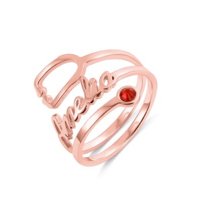 Personalized Name & Birthstone Stethoscope Ring in Rose Gold