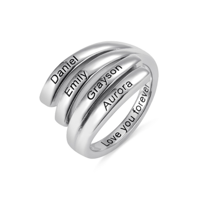 Personalized 4 Names Sunbird Ring in Silver