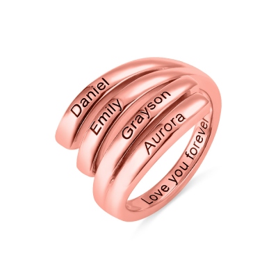 Personalized 4 Names Sunbird Ring in Rose Gold