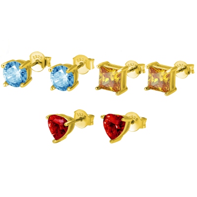 Personalized Week Birthstone Stud Earrings in Gold Pack of 7