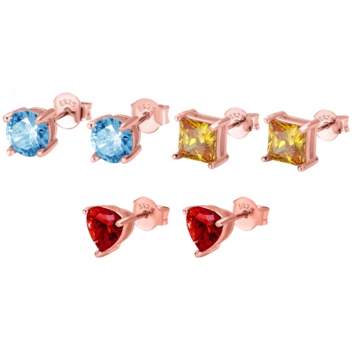Personalized Week Birthstone Stud Earrings in Rose Gold Pack of 7