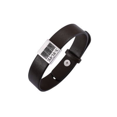 Personalized Men's Leather Bracelet with Three Fingerprints