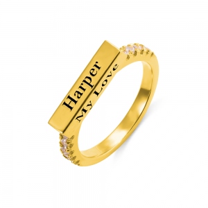 Engraved Stackable Bar Ring in Gold