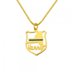 Personalized Police Badge State Map Name Necklace in Gold