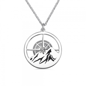 Personalized Compass and Mountain Necklace