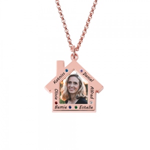 Engraved Photo Birthstone Necklace for Mom