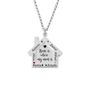Personalized Birthstone Family Name Necklace for Mother in Silver