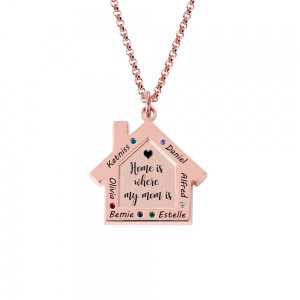 Personalized Birthstone Family Name Necklace for Mother in Rose Gold