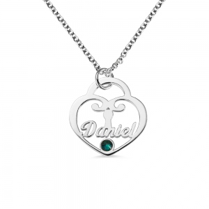 Personalized Heart Lock Birthstone Name Necklace