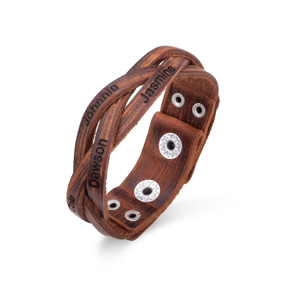 Custom-designed Text Weave Leather Bracelet