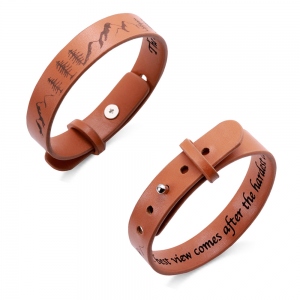 Personalized Forest & Mountain Leather Bracelet