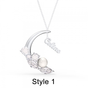 Personalized Pearl Moon Name Necklace