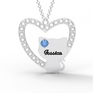 Personalized Heart & Cat Name Necklace