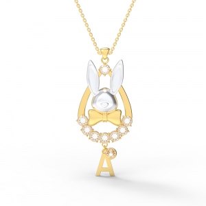 Customized Rabbit Birthstones Necklace In 18k Plated Gold
