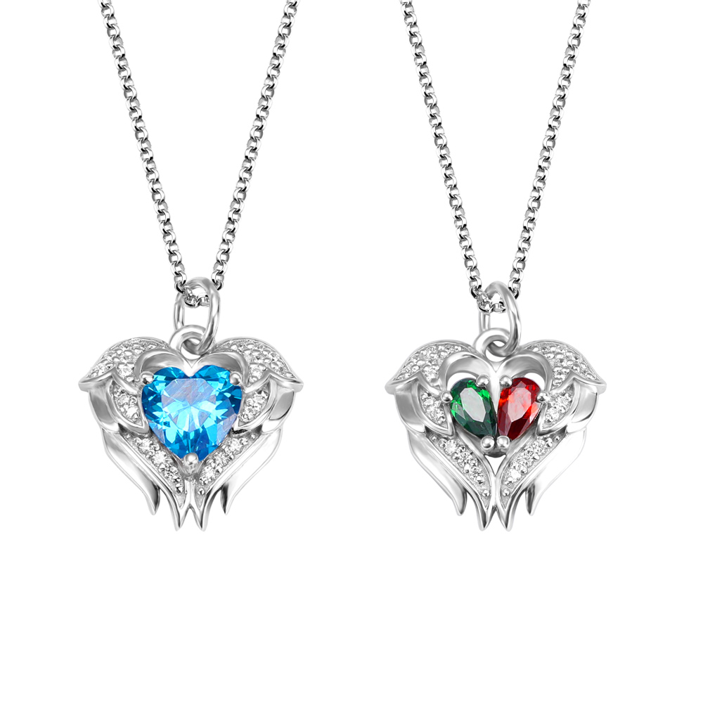Customized Angel Wings Birthstones Necklace