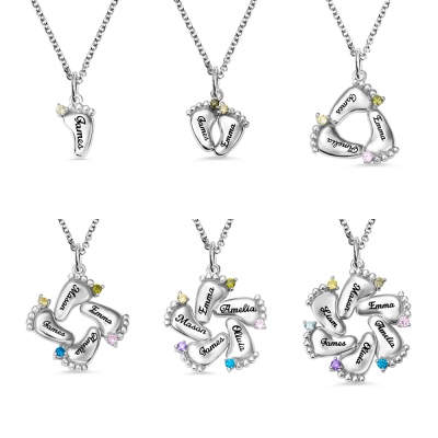 Personalisierte Baby Feet Birthstone Halskette für Mutter