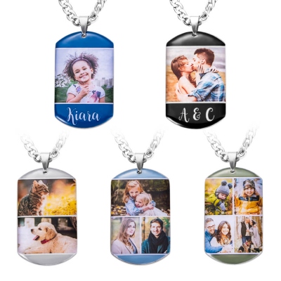 Customized Dog Tag Necklace with up to 4 Pictures suitable as Memorial Gift
