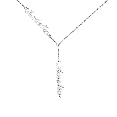 Personalized Two Names Y-shaped Necklace in Silver