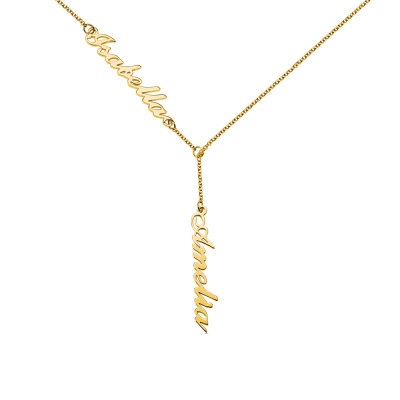 Personalized Two Names Y-shaped Necklace in Gold