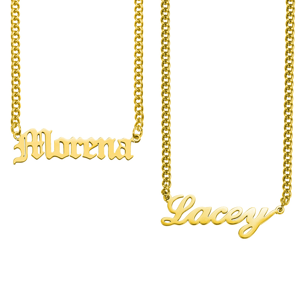 Custom Name Plate Necklace Multiple Font Styles Cuban Chain