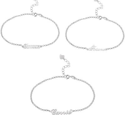 Customizable Anklet with Name in Silver
