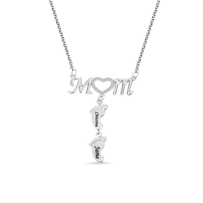 Personalized Mom Necklace with Baby Feet Mom Necklace