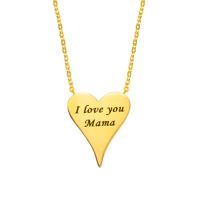 Engraved Dainty Heart Necklace I Love You Mama Necklace