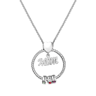 Personalized Name and Birthstone Family Necklace for Mother in Silver