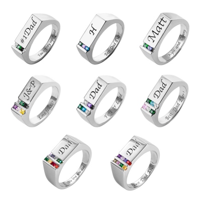 Personalized Birthstone Men's Ring Gift for Father Family Ring