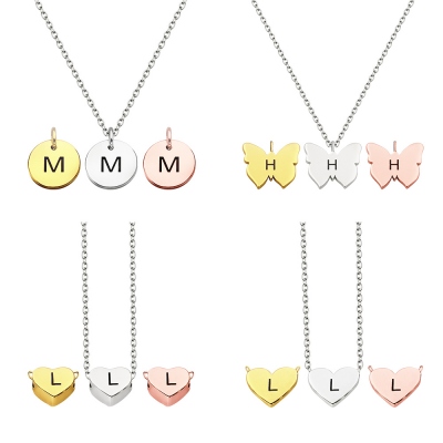 Customized 4 Shapes Simple Letter Initial Necklace