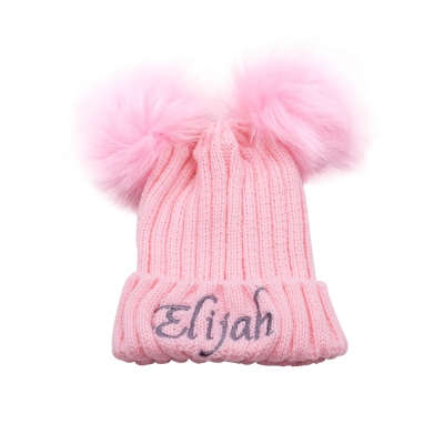 Chapeaux à pompon nouveau-né avec nom personnalisable pour cadeau de naissance