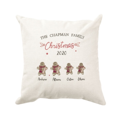 Embroidered Christmas Gingerbread Man Cushion Cover