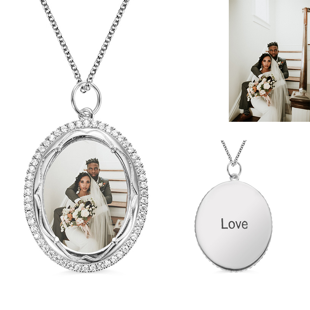 Collana Personalizzata Con Foto E Testo, Medaglia A Forma Di Cuore Con Zirconi, Catena Inclusa, Regalo Unico Ed Emozionale