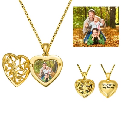 Personalized Hollow Heart Shape Photo Necklace in Gold