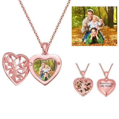 Personalized Hollow Heart Shape Photo Necklace in Rose Gold