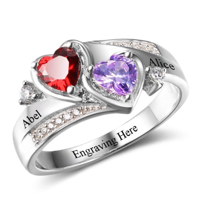 Birthstones Promise Rings with Customized Engraved Names for Her