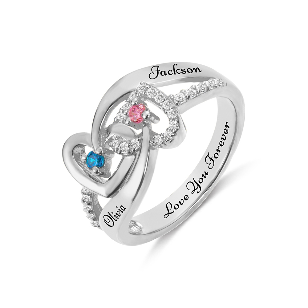 Customized Dual Hearts Interwoven Named Ring
